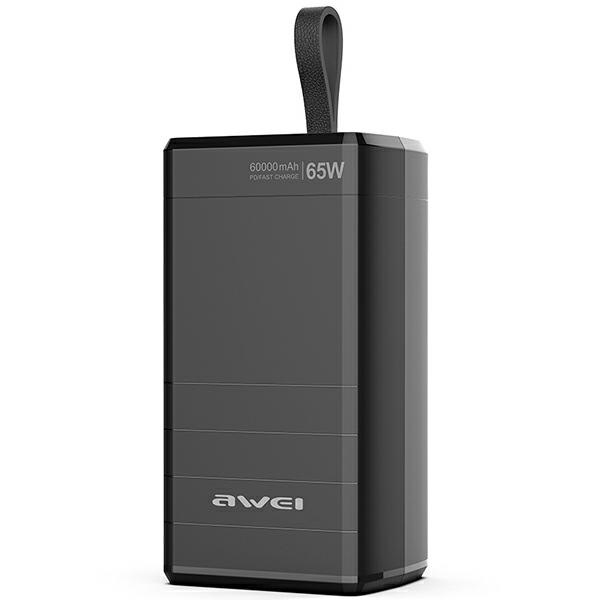 AWEI PowerBank P171K 60000mAh 65W czarny/black USB/2xPD wyświetlacz