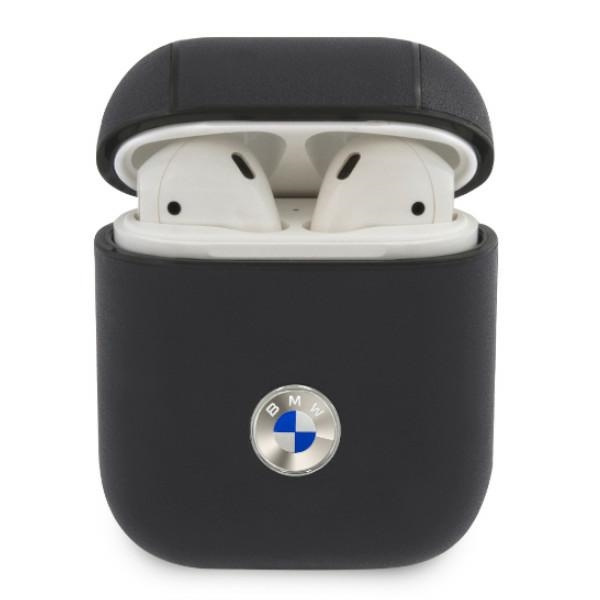 Etui BMW Apple AirPods Cover Geniune Leather Silver Logo Granatowy Case