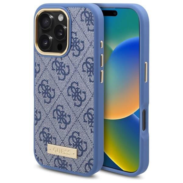 Etui Guess iPhone 16 Pro Max 6.9" niebieski/blue hardcase 4G Logo Plate MagSafe