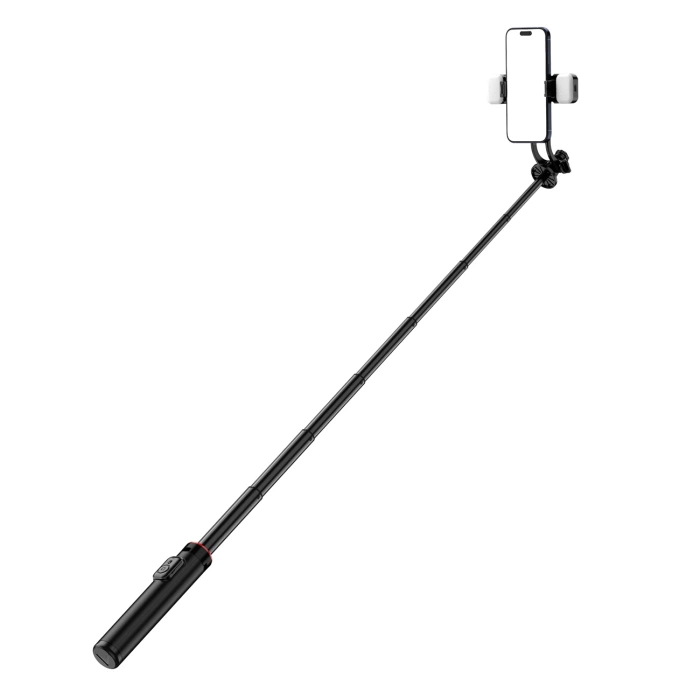 Selfie stick WC12YDS teleskopowy tripod 1.3m ze stopu aluminium z podwójną lampą i uchwytem na telefon - czarny