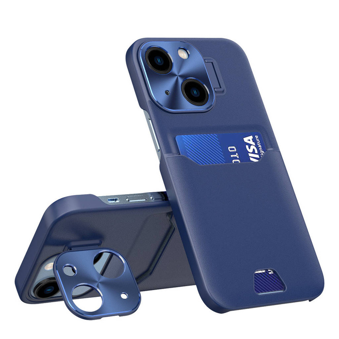 Etui Leather Stand Case Etui Do iPhone 14 Pokrowiec Portfel Na Kartę Z Podstawką Niebieskie Case