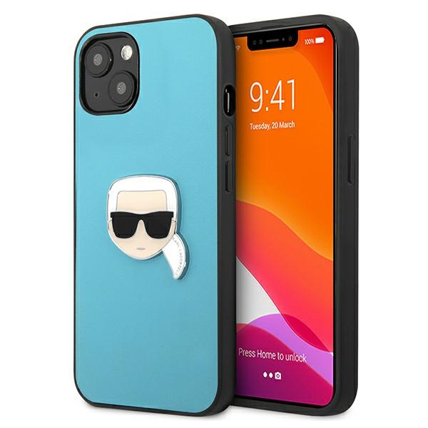 Etui KARL LAGERFELD Apple iPhone 13 Mini Leather Ikonik Karl`s Head Metal Niebieski Hardcase