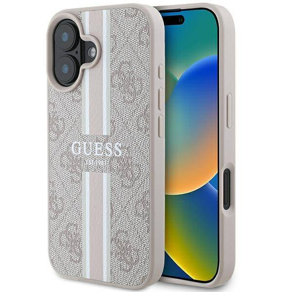 Etui Guess iPhone 16 różowy/pink MagSafe 4G Printed Stripes
