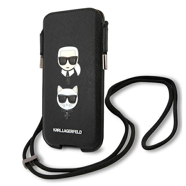 Torebka KARL LAGERFELD Telefon 6,7 Saffiano Ikonik Karl&Choupette Head Czarny Hardcase