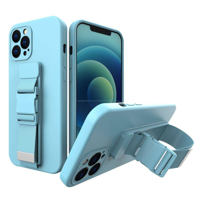 Rope case żelowe etui ze smyczą łańcuszkiem torebka smycz Samsung Galaxy A21S niebieski